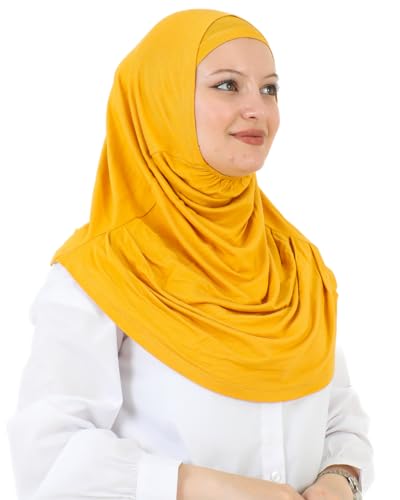 Prien Chic Ready To Wear Hijab For Women, Muslim Long Turban Undercap Set, Instant Scarf, Prayer Clothes For Girls, Abaya - color: Deep Yellow