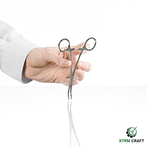 Pean Hemostat Straight and Curved Multipurpose Locking Tweezer Clamps Serrated, Stainless Steel - Hemostats for Nurses, Fishing Forceps, Crafts and Hobby - style: Curved