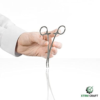 Pean Hemostat Straight and Curved Multipurpose Locking Tweezer Clamps Serrated, Stainless Steel - Hemostats for Nurses, Fishing Forceps, Crafts and Hobby - style: Curved