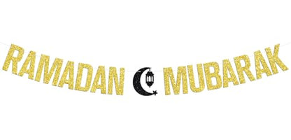 Ramadan Mubarak Banner, Eid Mubarak Festival Party Hanging Decorations, Ramadan Kareem/Happy Eid, Hajj Mubarak Umrah Mubarak Islamic Party Decorations Supplies
