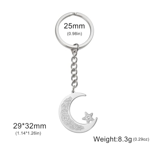 Islamic Ayatul Kursi Keychain Muslim Crescent Moon and Star Keyring Arabic Calligraphy Keyring Allah Amulet Jewelry - color: Silver