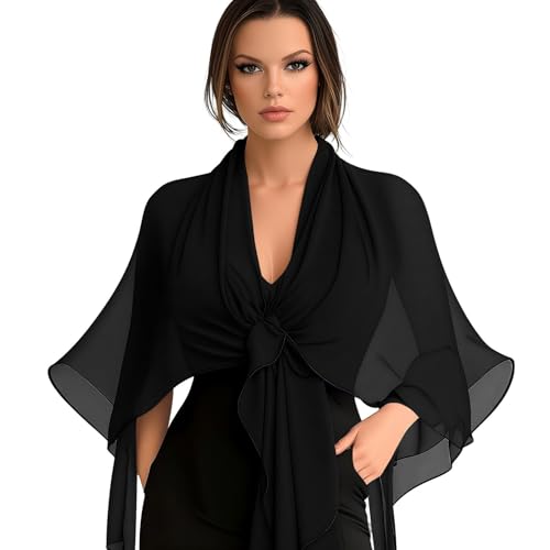 Chiffon Scarf,Soft Breathable Chiffon Shawls and Wraps,Silky Women's Hijab for Evening Dresses Wedding Bridal Scarves - color: Black, size: 67 x 28 inches