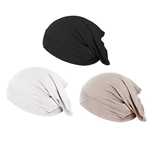 PURFUN 3 Pcs Muslim Inner Hijab Caps Women Solid Color Under Hijab Caps Stretchy Breathable Full Cover Undercap Tube Bonnet - color: White+black+beige
