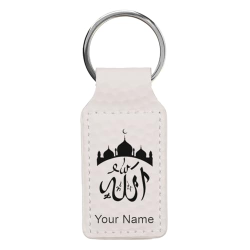 LaserGram Rectangle Keychain, Allah 2, Personalized Engraving Included (Golf White) - color: Golf White