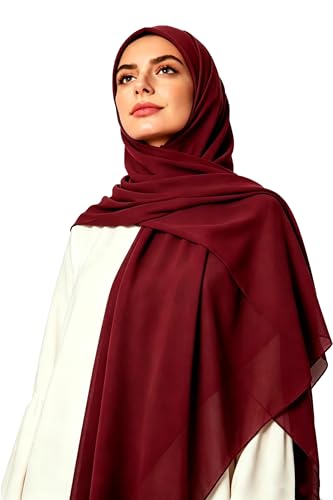 Lina & Lily Premium Chiffon Hijab Head Scarf Shawl Wrap for Muslim Women Square 58'' x 58'' - color: Dark Red