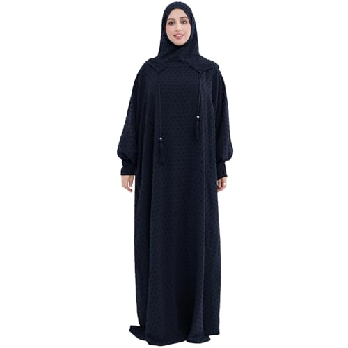 Upgraded Abaya Dress for Women 1PC Hoodie Polka Dot Modest Prayer Robe - color: Navy, size: Size 2