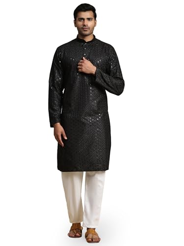 Pro-Ethic Style Developer Mens Indian Traditional Cotton Kurta Sets, Men Kurta Set Indian Wedding Dress (A-117) - color: Black, size: Medium