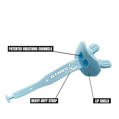 O Shield Striker Football Lip Guard with Permanent Strap | Football Lip Guard with Permanent Strap — Front Teeth, Lip, and Full Bite-Surface Coverage, No-Boil Ready Fit - color: Columbia Blue