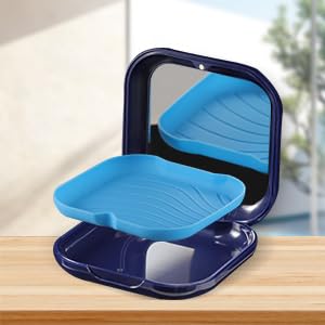 Retainer Case, Slim Aligner Case with Mirror, Compatible with Invisalign, Night Guard and Mouth Guard, Premium Retainer Case, With Aligner Remover Tool, Chew & Brush, Blue - color: Square: Blue