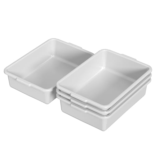 13 L Food Service Bus Tubs, Small Commercial Bus Tub Box, 4-Pack | Light Gray Plastic Wash Basin for Restaurant - size: 13 L