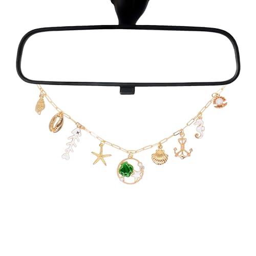OPG Sea Shell Rear View Mirror Accessories Hanging Charms,Hand-Made Car Hanging Ornament Gifts for Women/Men,Cute Hanging Charm for Rear View Mirror (Green)
