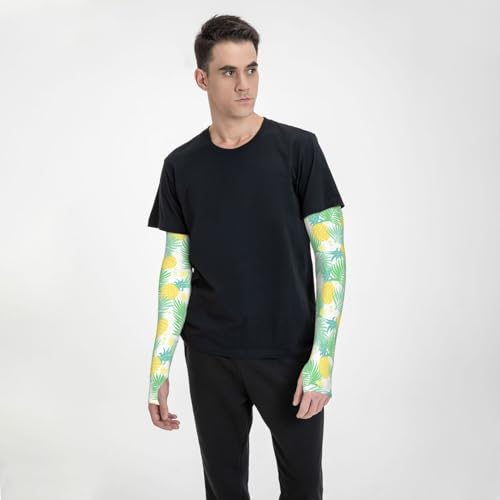 Cooling Arm Sleeves Cover Summer Sun Protection Arm Sleeves For Men Women Baseball Cycling Golf Running - color: Tropical Plant Leaves and Pineapple 9