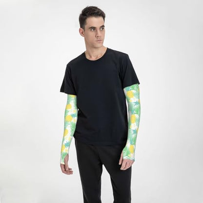 Cooling Arm Sleeves Cover Summer Sun Protection Arm Sleeves For Men Women Baseball Cycling Golf Running - color: Tropical Plant Leaves and Pineapple 9