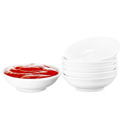 UIBFCWN 6 Pack Soy Sauce Dish 3inch Ceramic Dipping Bowls Bulk, 1.2 Oz White Dipping Sauce Bowls/Dishes, Small Dipping Sauce Cups for Sushi Ketchup Olive Oil Appetizer - color: Round, size: 6 Pack