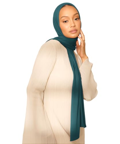 Hijab Scarf for Women Soft Muslim Hijabs Head Wrap Scarves Fashion Long Hair Shawls Stretchy Muslin Headscarf - color: Cyan Hijab Scarf for Women