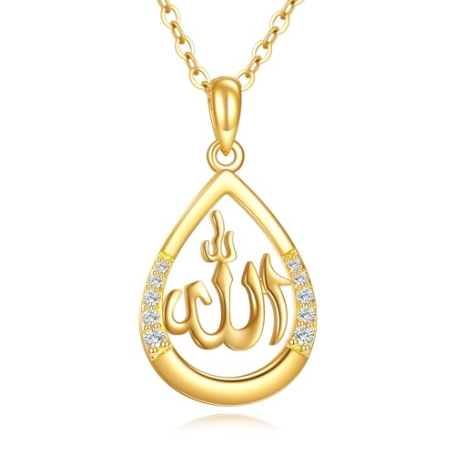 DOVRAN 9K/10K/14K Solid Gold Necklace for Women Real Yellow Gold Faith Pendant Jewelry Mother's Day Birthday Gift for Wife Mom - color: C04--Allah Custom