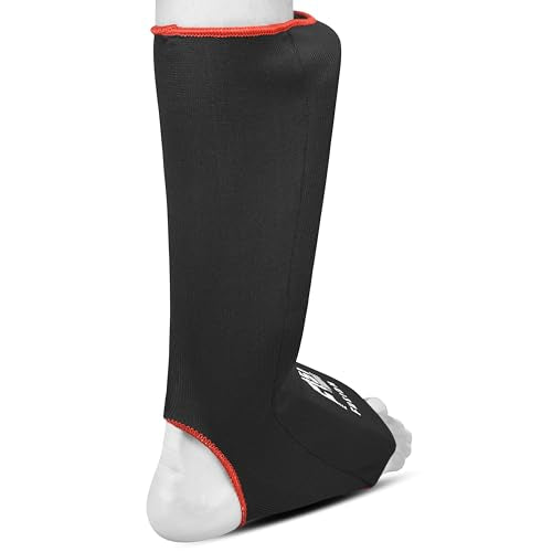Muay Thai Shin in Step, Kickboxing MMA Boxing Training Elasticated Breathable Leg Foot Guard Socks Pair - color: Black, size: X-Small