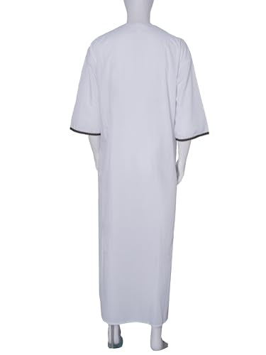 Mens Kaftan Thobe V-Neck Half Sleeve Muslim Robe Dubai Long Gown Saudi Arab Thobe Robes for Summer Beach - color: White, size: Medium