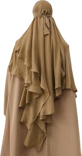 SIQITECHNO Womens Muslim Long Khimar Hijab Scarf Chiffon Sparkling Islamic Arabian Khimar Niqab Ramadan Eid Prayer Scarf Wrap - color: Khaki