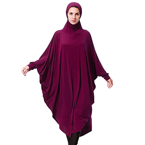 khalat Women's One-Piece Muslim Abaya Dress Large Overhead Prayer Ramadan Long Hijab Dress - color: Wine Red, size: Medium