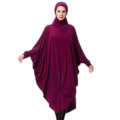 khalat Women's One-Piece Muslim Abaya Dress Large Overhead Prayer Ramadan Long Hijab Dress - color: Wine Red, size: Large