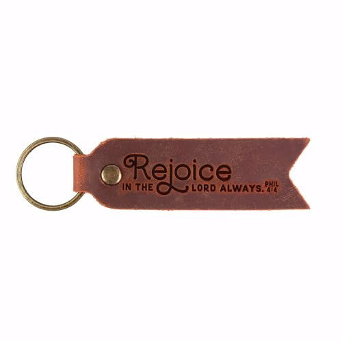 Logos Trading Post Leather Keychain - Hand-Stitched Genuine Cowhide Leather Keychain Strap - color: Rejoice