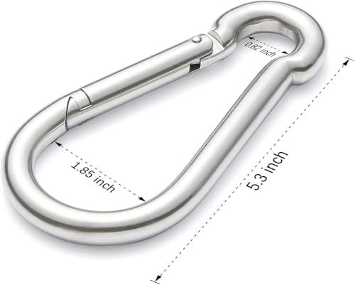 Stainless Steel Spring Snap Hook Carabiner - 304 Stainless Steel Caribeener Clips, Set of 6 - color: Silver, size: 5.3 Inch
