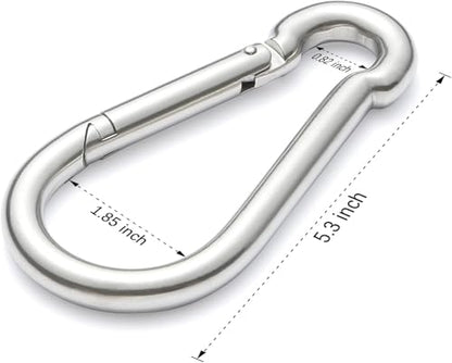 Stainless Steel Spring Snap Hook Carabiner - 304 Stainless Steel Caribeener Clips, Set of 6 - color: Silver, size: 5.3 Inch