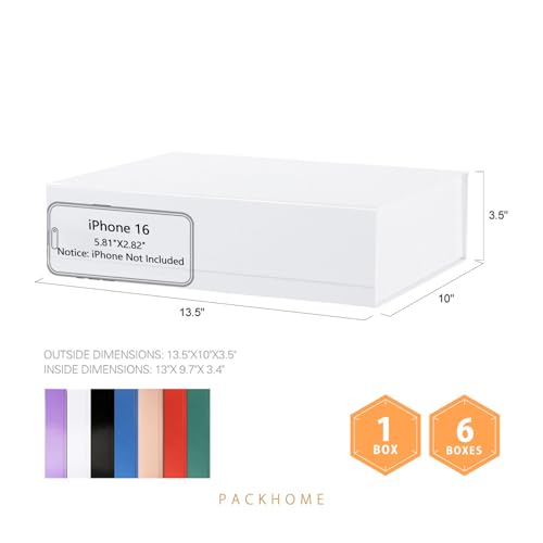PACKHOME 6 Large Gift Boxes 13.5x10x3.5 Inches, Sturdy Shirt Boxes with Magnetic Lids for Multiple Occasions (Glossy White) - color: 13x9.7x3.4 Inch-White-Pack of 6