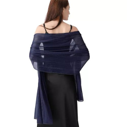 OurLore Chiffon Shawls Wraps for Women Sheer Glitter Scarf Sparkly Rhinestones Shoulder Sarong Cover Up Hijab for Wedding - color: Navy
