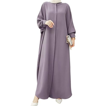 IKADEX Women Batwing Sleeve Abaya Button Loose Fit Long Maxi Muslim Dress Islamic Kaftan Prayer Robe - color: Purple