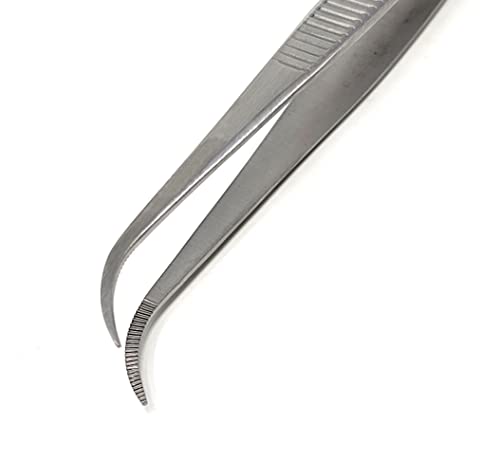 Iris Eye Dressing Forceps 4.5", Half Curved, Serrated Tips Made of Premium Quality Stainless Steel