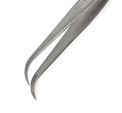 Iris Eye Dressing Forceps 4.5", Half Curved, Serrated Tips Made of Premium Quality Stainless Steel
