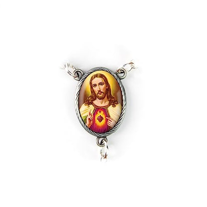 Olive Wood Car Rosary for Rearview Mirror from The Holy Land of Bethlehem - Auto Rosary with Jesus Sacred Heart (Red) Medal & Crucifix Cross Charm - 7" Pocket Rosary Beads for Hanging - color: Jesus Sacred Heart (Red)
