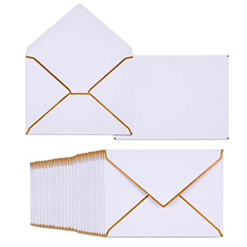 50 Pack A4 Envelopes White 4x6 with Gold Border, 4.25x6.25 | Self-Adhesive, V Flap, For Wedding, Graduation, Baby Shower, Parties, Invitations - color: White, size: A4 (4.25x6.25)