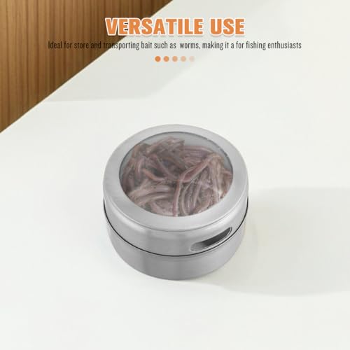 BESPORTBLE Stainless Steel Bait Box Round Worm Container Fishing Lure Storage Portable Multi-Function Bait Holder for Outdoor Anglers