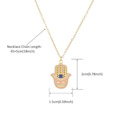 Stainless Steel Hebrew CHAI Necklace | Hand of Fatima Pendant | Turkish Evil Eye Charm | Israel Map Blessing Necklace | Protection Jewelry for Women men Include a Gift Box - color: Gold-Hamsa-1251