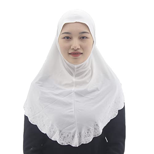 Instant Hijab Scarf for Women Muslim Women Clothing Headscarf for Girls with Czech Rhinestone - color: White-wavy Edge