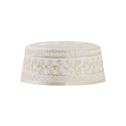 haozaikeji 4pcs Men's Muslim Prayer Kufi Hat Embroidered Islamic Prayer Cap Arabian Omani Turkish Praying Caps Eid Topi Hat - color: Gold+white+grey+brown