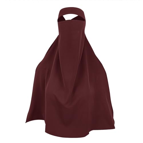 Single Layer Niqab, Soft Chiffon Muslim Veil Face Cover, One Layer Nose Piece, Hijab Prayer Face Mask for Women Men - color: Red