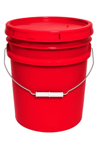 5-Gallon Bucket with Airtight Lid – Made in USA, Food Grade BPA Free Plastic, Heavy Duty Multi-Use, Metal Handle with Grip, Stackable Storage – Red, 1 Pack - color: Red, size: 1