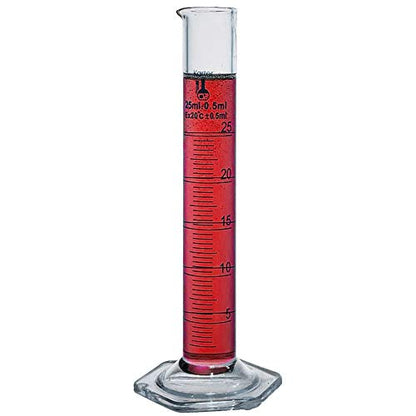 25ml Graduated Cylinder, Borosilicate 3.3 Glass, Single Metric Scale, Class B, Karter Scientific 233B2 (Single) - size: 25ml, style: Pack of 1