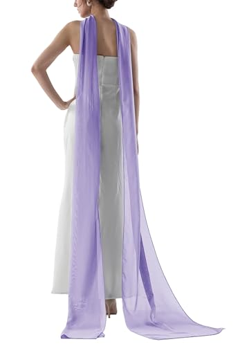 Women's 157 Inch Long Chiffon Neck Scarf Chiffon Veil Scarf Shawl Wrap for Wedding Bridal Evening Bridesmaid Dresses - color: Lavender