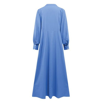 Dress for Women Muslim Long Sleeve Button Down Dress Shirt Prayer Casual Clothes Summer Fashion Outfits - color: Blue, size: Small