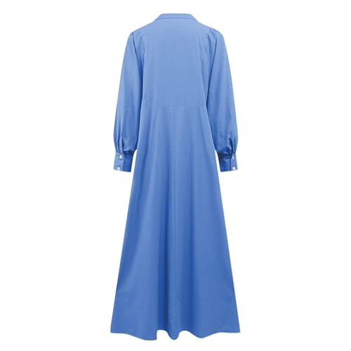 Dress for Women Muslim Long Sleeve Button Down Dress Shirt Prayer Casual Clothes Summer Fashion Outfits - color: Blue, size: X-Large
