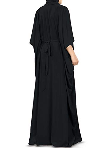 MyBatua Women's Kaftan, Free Size Abaya, Dubai Islamic Dress, Muslim Maxi KF-001 - color: Black