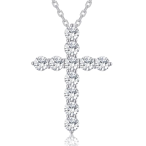 EleShow Cross Necklaces for Women, Christian Gifts for Mom Her Wife, Sterling Silver Moissanite Cross Pendant, Religious Anniversary Birthday Gifts - color: Silver