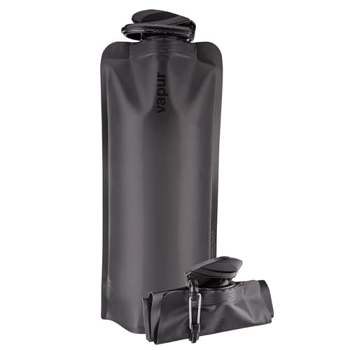 Vapur Collapsible Water Bottle with Carabiner - 34oz (1L), Blackout - Flexible and Lightweight Water Bottle for Travel, Concert, Hiking, and Outdoor Adventures - BPA-Free, Dishwasher-Safe, Freezable - color: Blackout