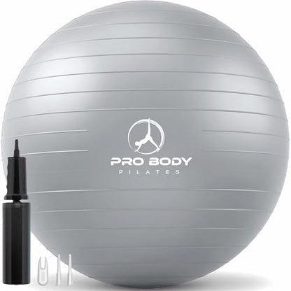 ProBody Pilates Yoga Ball - Gym Grade Exercise Ball | Sizes 45/55/65/75/85 cm, 880 lb Load, CA 10P Cert, PT & Prenatal Use, Recommended by OBs, Pump - color: Silver, size: XL: 27-30 inches/68-75 cm