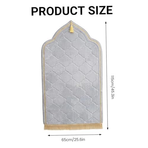 Prayer Mat Thick Soft Flannel Muslim Prayer Rug with Tassel Padded Praying Mat for Daily Salah, 26x45in, Grey, Rug - color: Grey